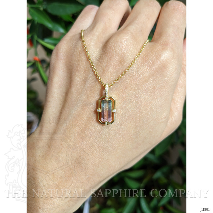 2.00 Ct. Watermelon Tourmaline and Natural Diamond Pave Pendant, 18K Yellow Gold