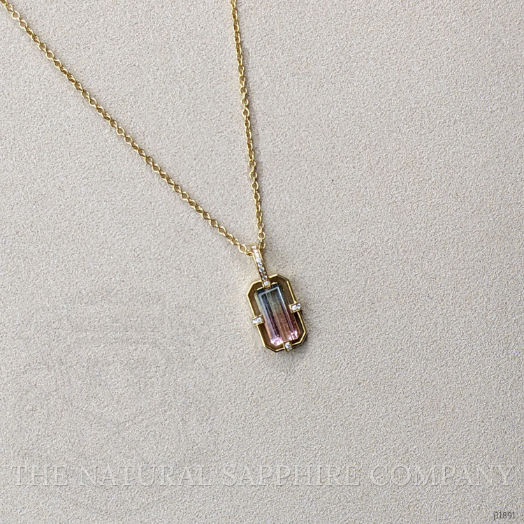 2.00 Ct. Watermelon Tourmaline and Natural Diamond Pave Pendant, 18K Yellow Gold