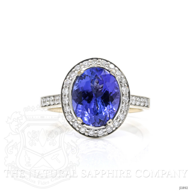 2.96 Ct. Blue Tanzanite and Natural Diamond Pave Ring, 18K White Gold