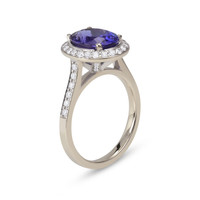 2.96 Ct. Blue Tanzanite and Natural Diamond Pave Ring, 18K White Gold Image