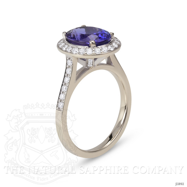 2.96 Ct. Blue Tanzanite and Natural Diamond Pave Ring, 18K White Gold