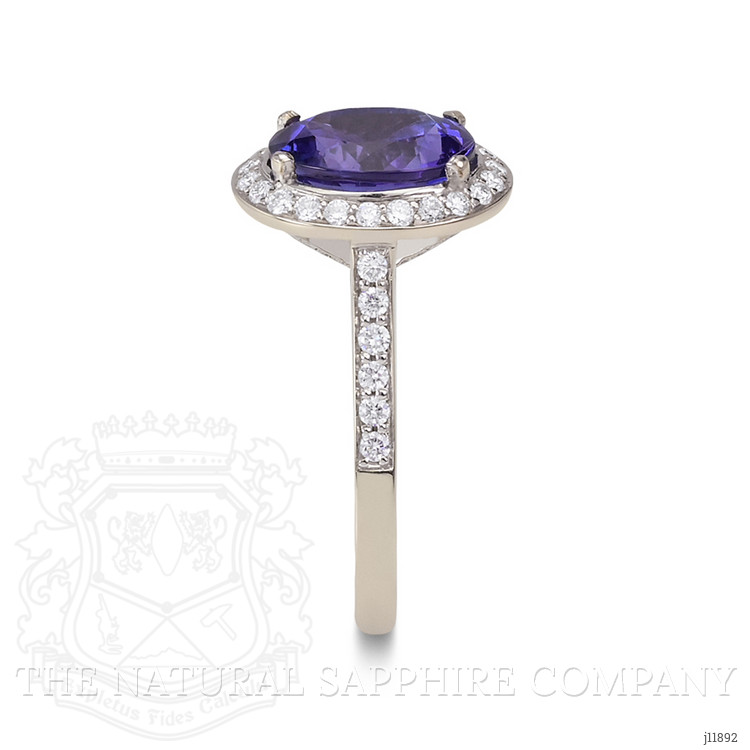 2.96 Ct. Blue Tanzanite and Natural Diamond Pave Ring, 18K White Gold