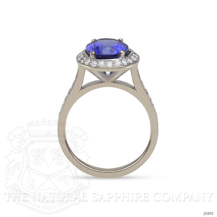 2.96 Ct. Blue Tanzanite and Natural Diamond Pave Ring, 18K White Gold