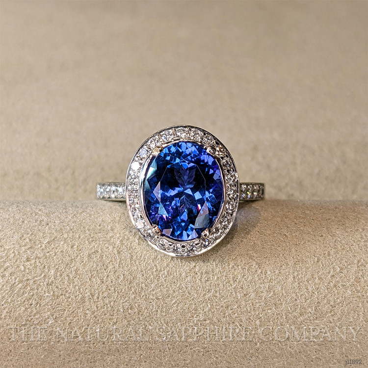 2.96 Ct. Blue Tanzanite and Natural Diamond Pave Ring, 18K White Gold