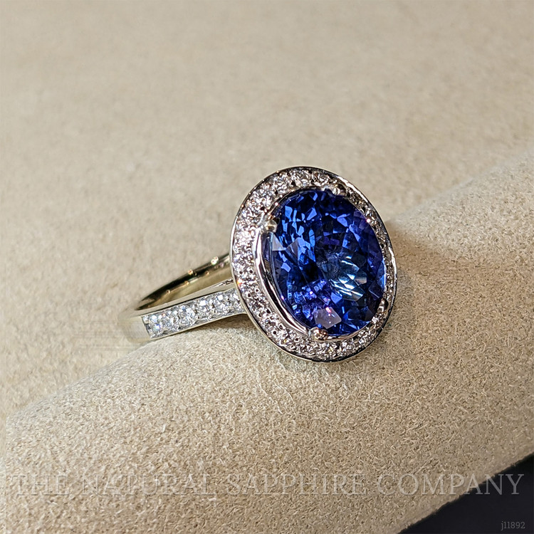 2.96 Ct. Blue Tanzanite and Natural Diamond Pave Ring, 18K White Gold