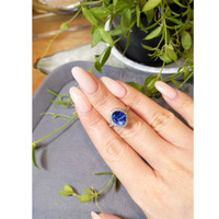 2.96 Ct. Blue Tanzanite and Natural Diamond Pave Ring, 18K White Gold Life Style