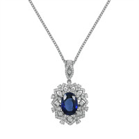 6.30 Ct. Blue Sapphire and Natural Diamond Pave Pendant, 18K White Gold Video