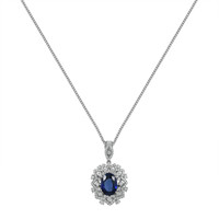 6.30 Ct. Blue Sapphire and Natural Diamond Pave Pendant, 18K White Gold Image