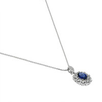 6.30 Ct. Blue Sapphire and Natural Diamond Pave Pendant, 18K White Gold Image
