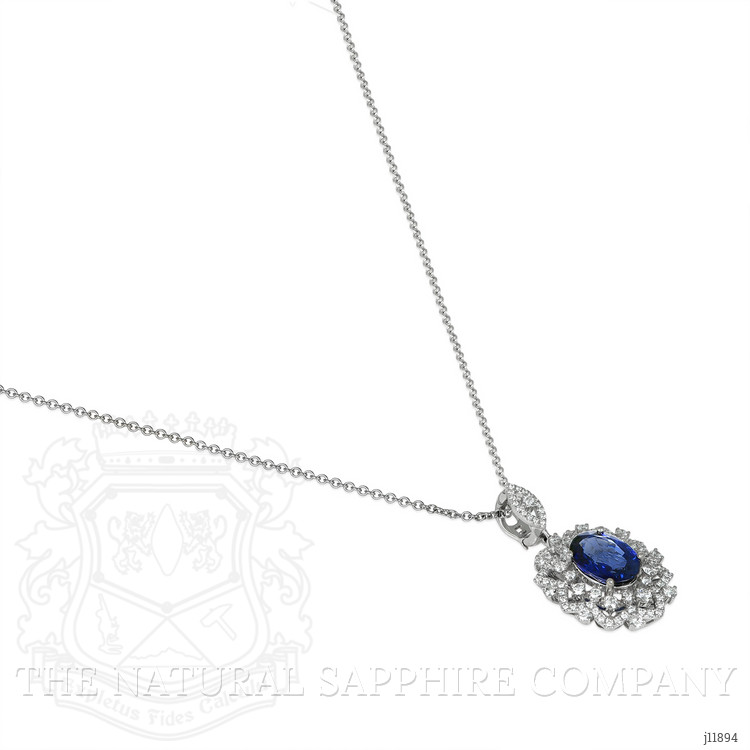 6.30 Ct. Blue Sapphire and Natural Diamond Pave Pendant, 18K White Gold
