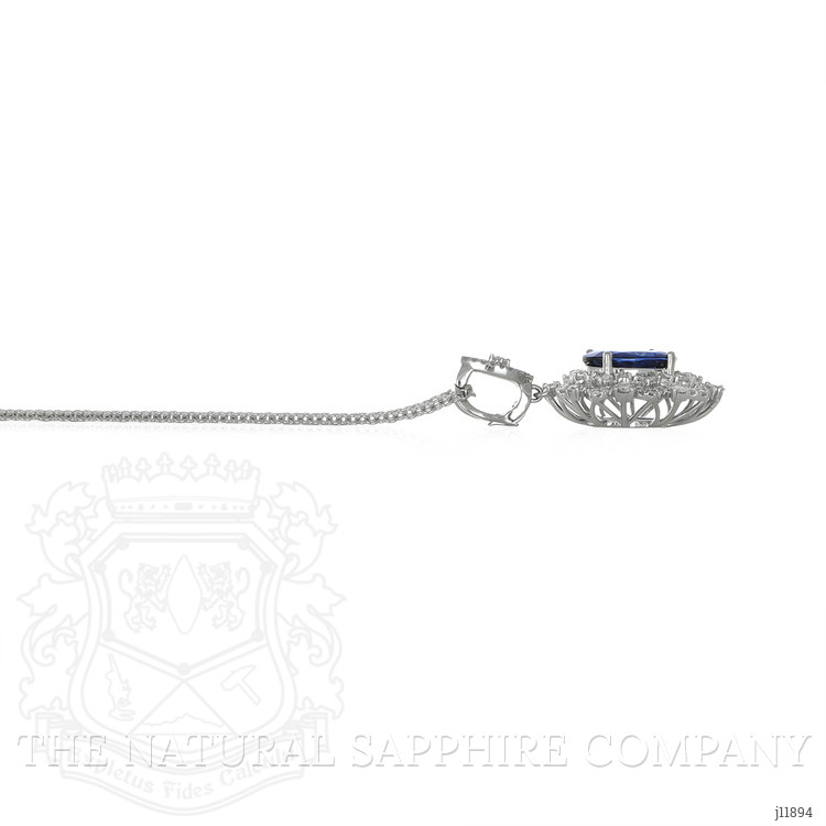 6.30 Ct. Blue Sapphire and Natural Diamond Pave Pendant, 18K White Gold