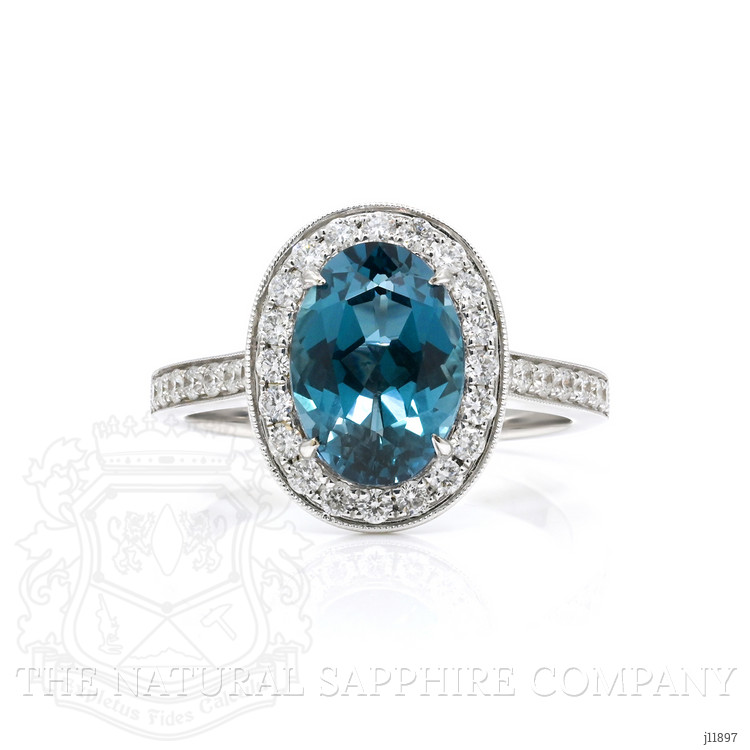 4.03 Ct. London Blue Topaz and Natural Diamond Pave Ring, 18K White Gold