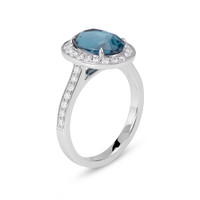 4.03 Ct. London Blue Topaz and Natural Diamond Pave Ring, 18K White Gold Image
