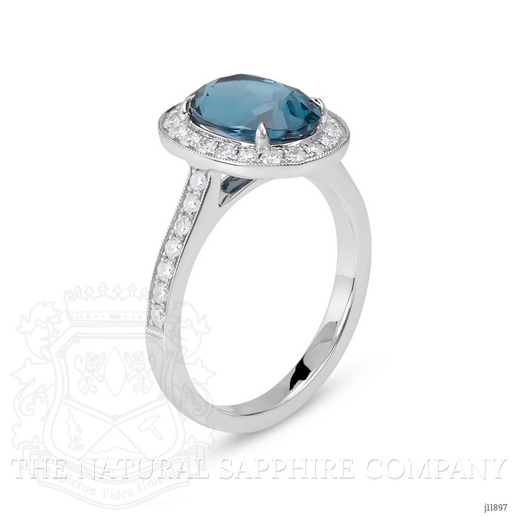 4.03 Ct. London Blue Topaz and Natural Diamond Pave Ring, 18K White Gold