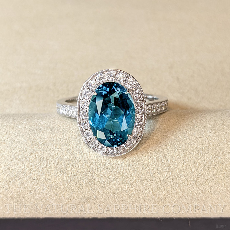 4.03 Ct. London Blue Topaz and Natural Diamond Pave Ring, 18K White Gold