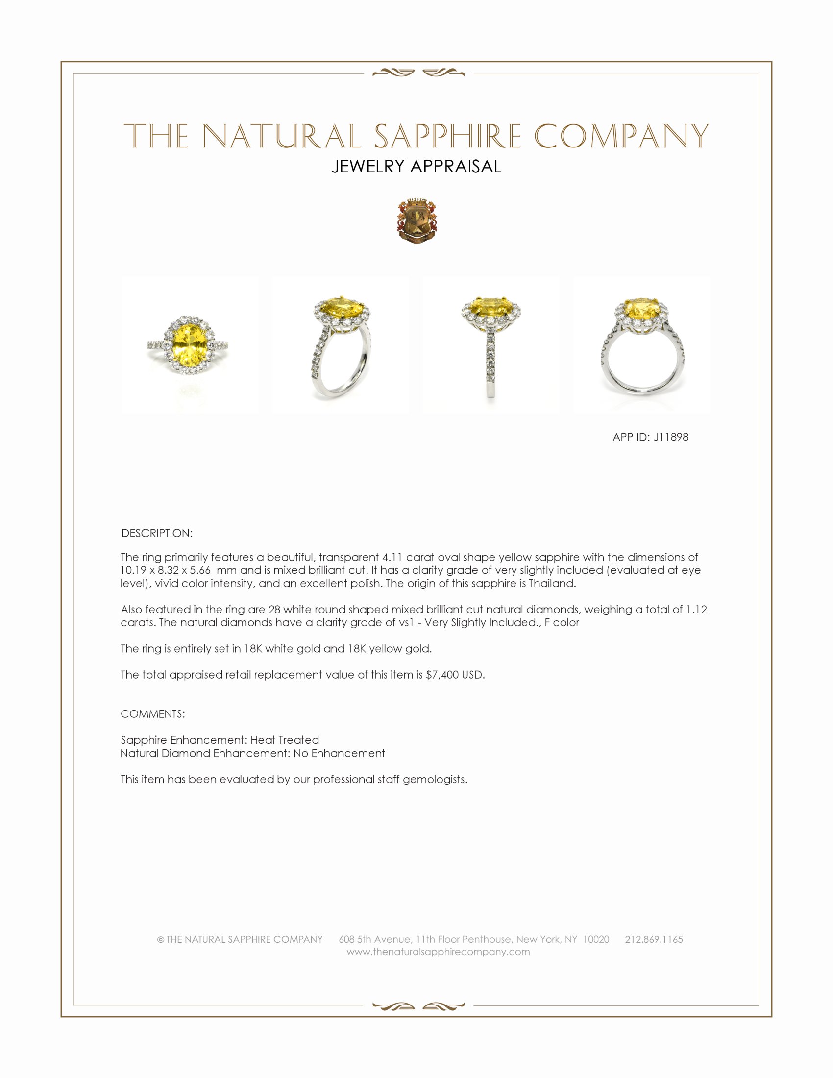4.11 Ct. Yellow Sapphire and Natural Diamond Pave Ring, 18K White & Yellow