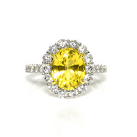 4.11 Ct. Yellow Sapphire and Natural Diamond Pave Ring, 18K White & Yellow Video