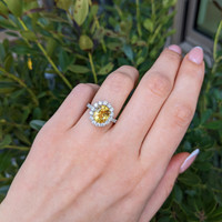 4.11 Ct. Yellow Sapphire and Natural Diamond Pave Ring, 18K White & Yellow Life Style
