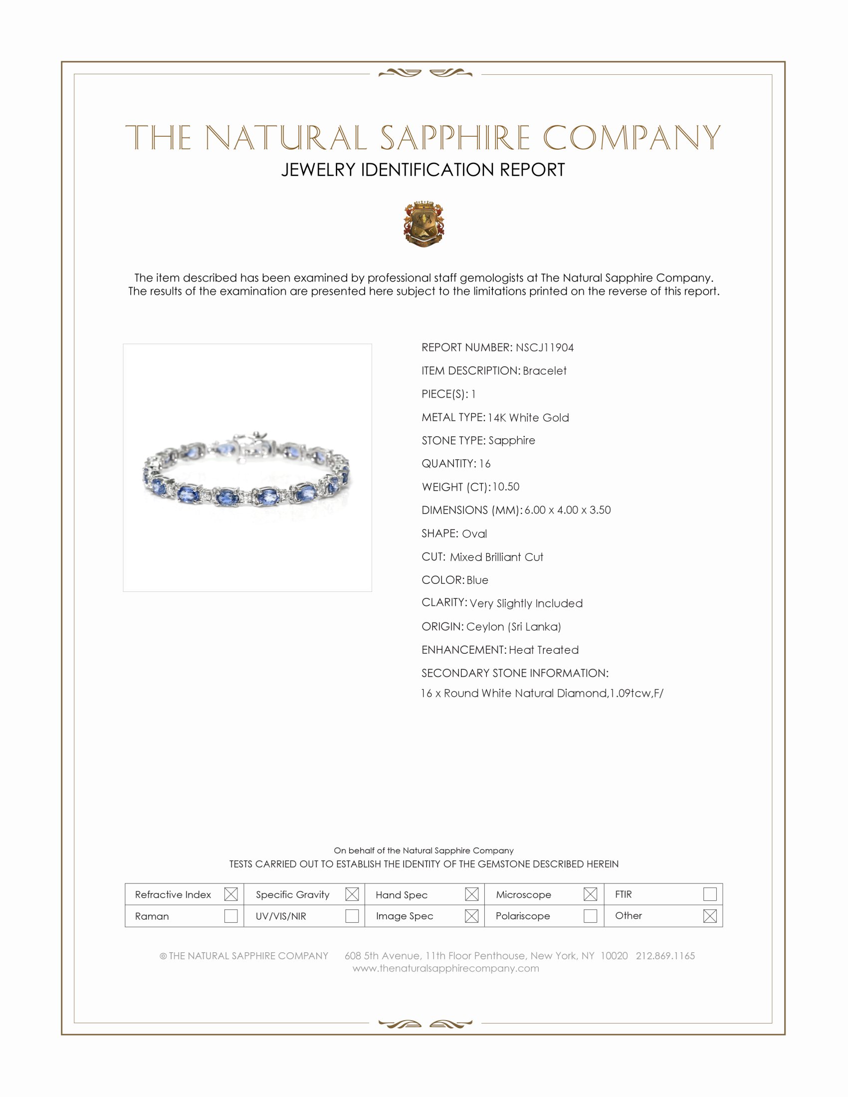 10.50 Ct.Tw. Blue Sapphire and Natural Diamond Tennis/Line Bracelet, 14K White Gold