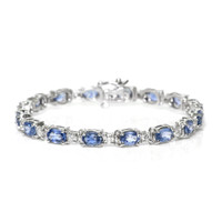 10.50&nbsp;Ct.Tw.Total Carat Weight Blue Sapphire and Natural Diamond Tennis/Line Bracelet, 14K White Gold Video
