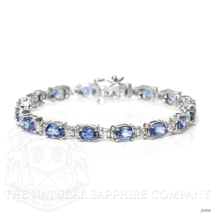 10.50 Ct.Tw. Blue Sapphire and Natural Diamond Tennis/Line Bracelet, 14K White Gold