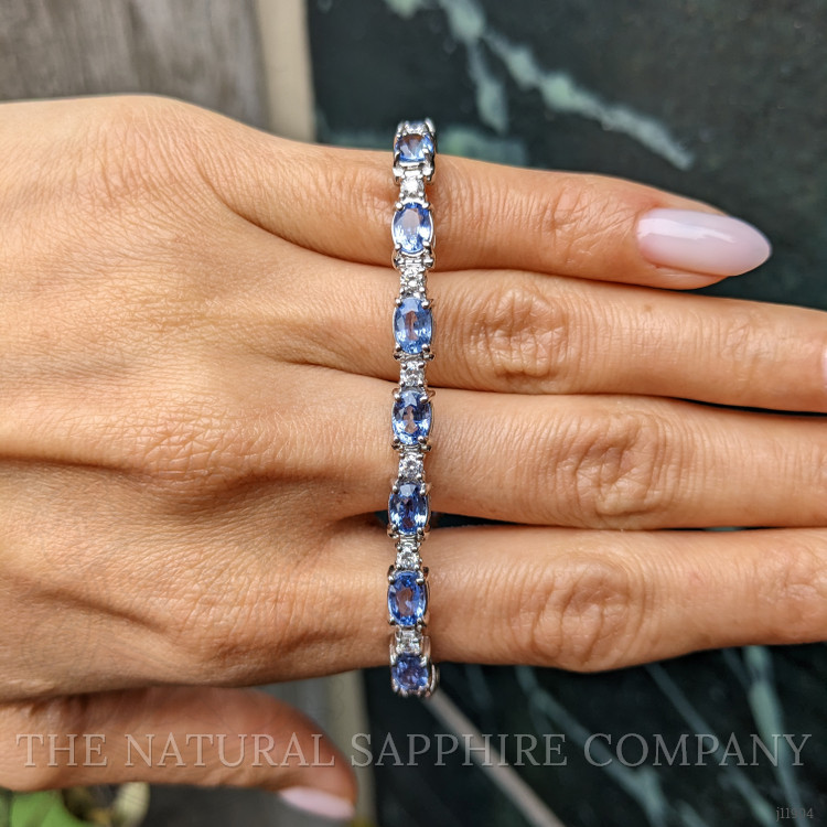10.50 Ct.Tw. Blue Sapphire and Natural Diamond Tennis/Line Bracelet, 14K White Gold