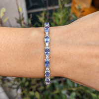10.50&nbsp;Ct.Tw.Total Carat Weight Blue Sapphire and Natural Diamond Tennis/Line Bracelet, 14K White Gold Life Style