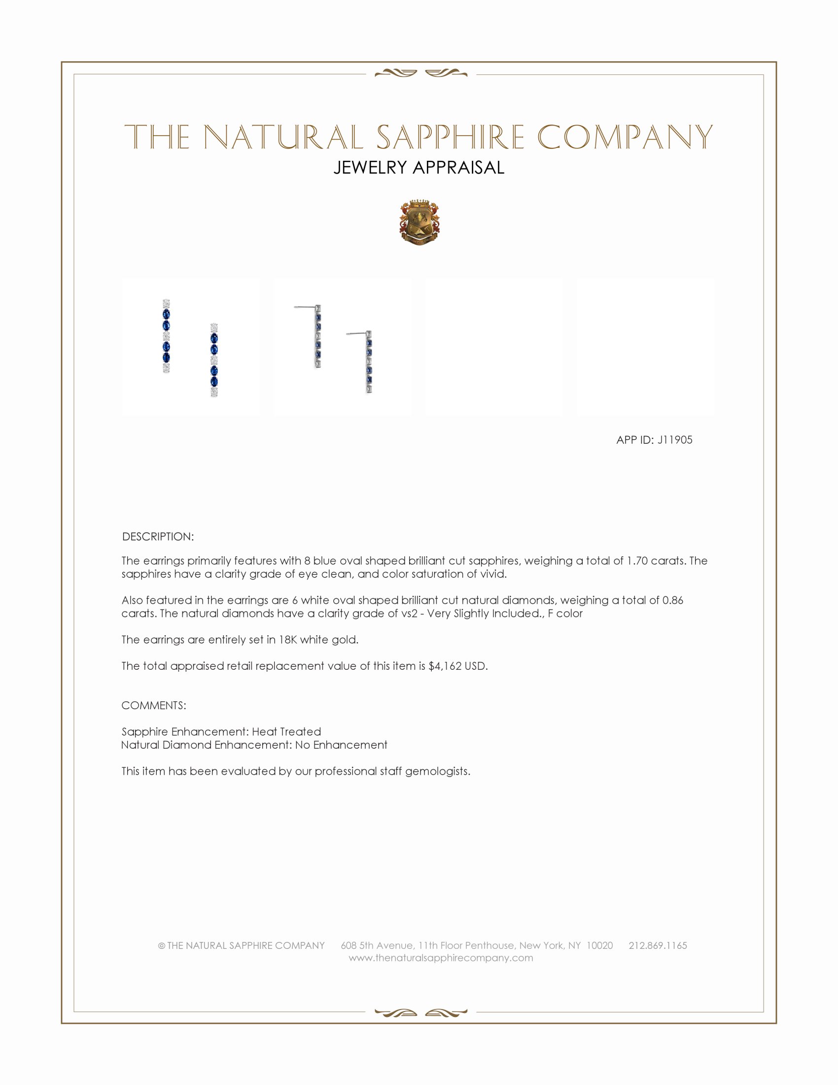 1.70 Ct.Tw. Blue Sapphire and Natural Diamond Drops Earrings, 18K White Gold