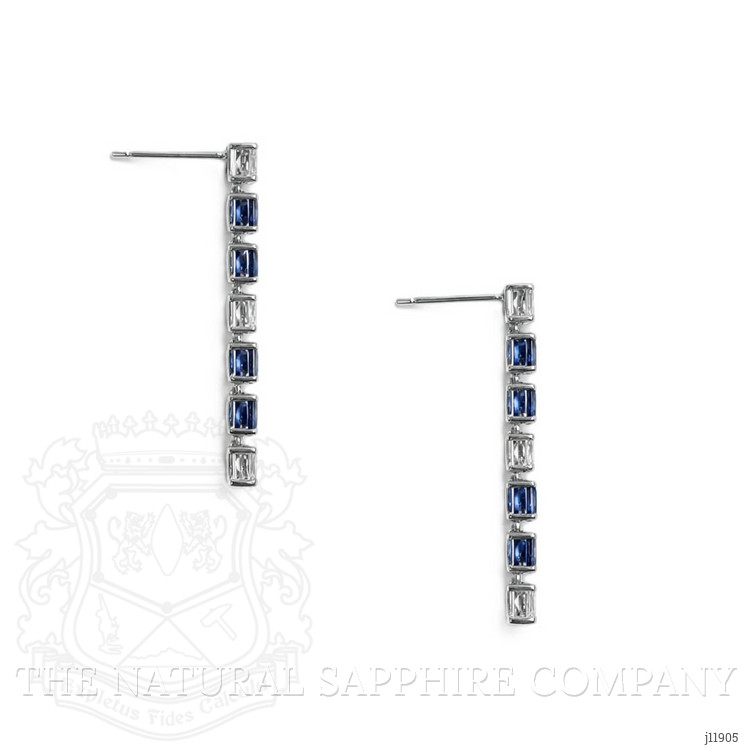 1.70 Ct.Tw. Blue Sapphire and Natural Diamond Drops Earrings, 18K White Gold