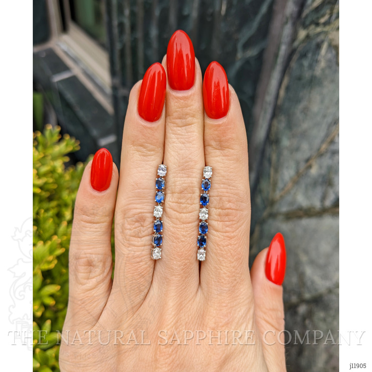 1.70 Ct.Tw. Blue Sapphire and Natural Diamond Drops Earrings, 18K White Gold