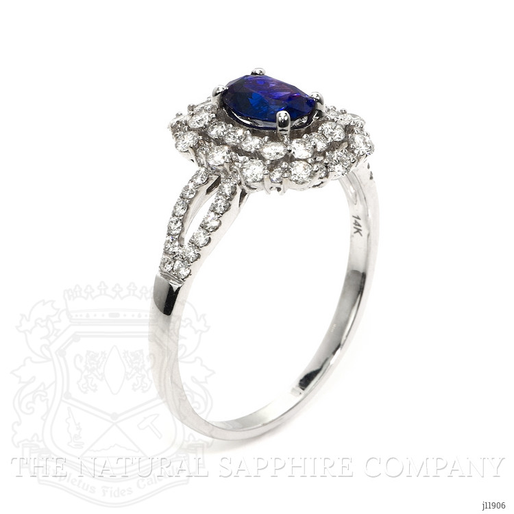 1.32 Ct. Purplish Blue Sapphire Pave Ring, 14K White Gold