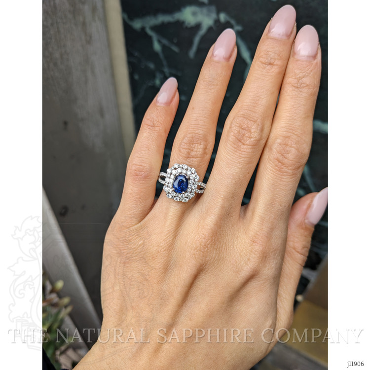 1.32 Ct. Purplish Blue Sapphire Pave Ring, 14K White Gold