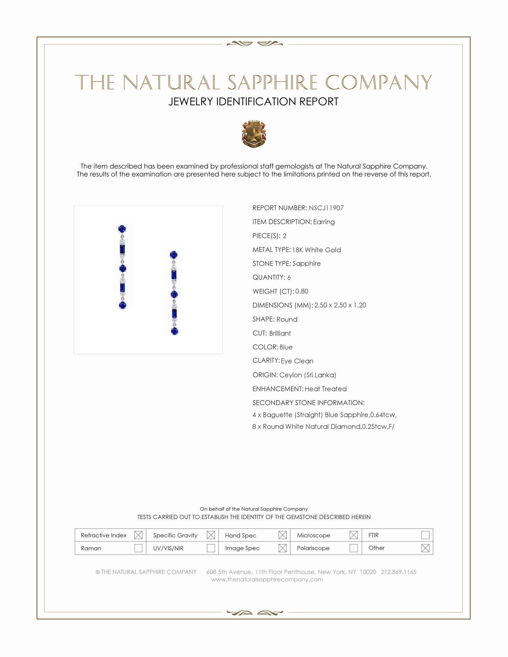 0.80 Ct.Tw. Blue Sapphire and Natural Diamond Drops Earrings, 18K White Gold