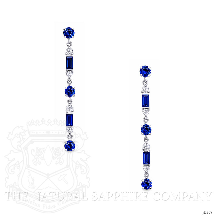 0.80 Ct.Tw. Blue Sapphire and Natural Diamond Drops Earrings, 18K White Gold