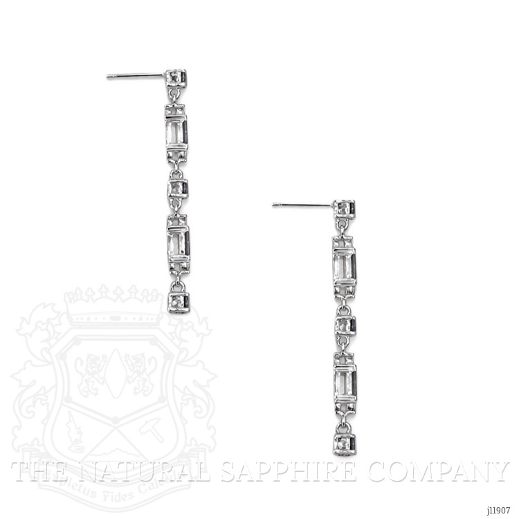 0.80 Ct.Tw. Blue Sapphire and Natural Diamond Drops Earrings, 18K White Gold
