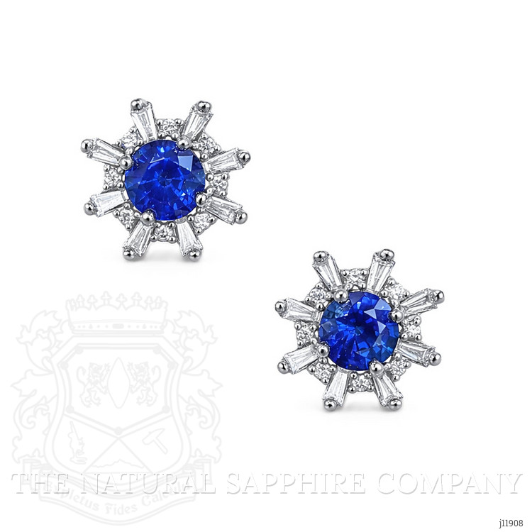 1.66 Ct.Tw. Blue Sapphire and Natural Diamond Halo Earrings, 18K White Gold