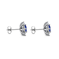 1.66&nbsp;Ct.Tw.Total Carat Weight Blue Sapphire and Natural Diamond Halo Earrings, 18K White Gold Image