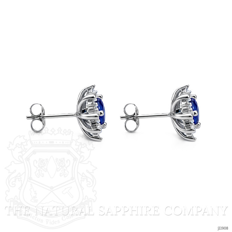 1.66 Ct.Tw. Blue Sapphire and Natural Diamond Halo Earrings, 18K White Gold