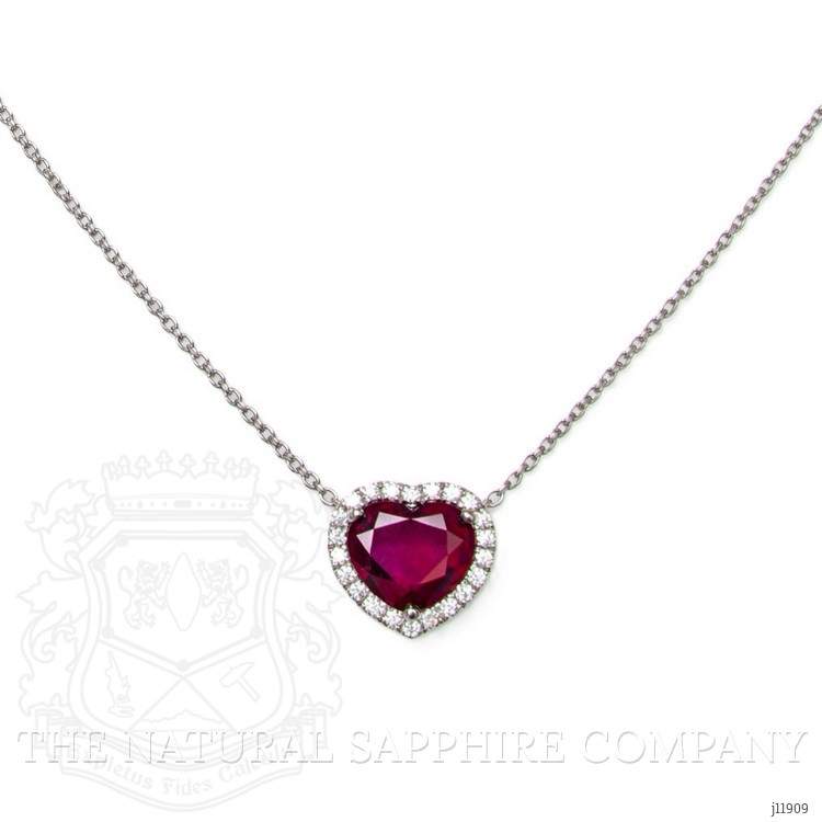 1.62 Ct. Ruby and Natural Diamond Halo Necklace, 18K White Gold