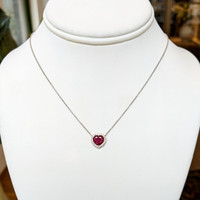 1.62 Ct. Ruby and Natural Diamond Halo Necklace, 18K White Gold Image