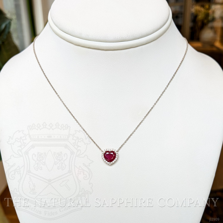 1.62 Ct. Ruby and Natural Diamond Halo Necklace, 18K White Gold