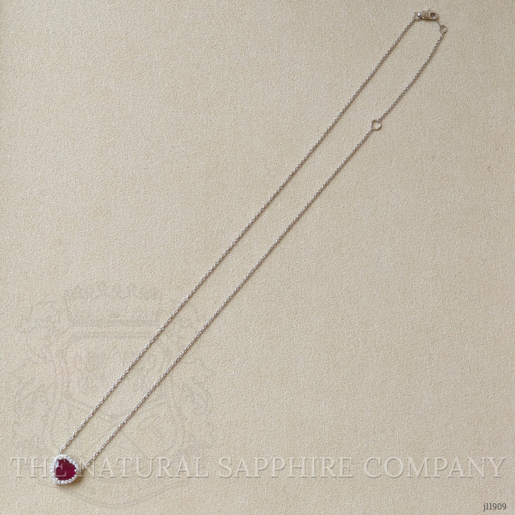 1.62 Ct. Ruby and Natural Diamond Halo Necklace, 18K White Gold