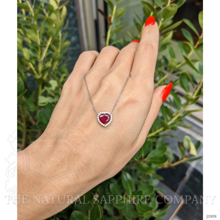1.62 Ct. Ruby and Natural Diamond Halo Necklace, 18K White Gold