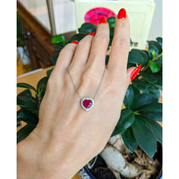 1.62 Ct. Ruby and Natural Diamond Halo Necklace, 18K White Gold Life Style