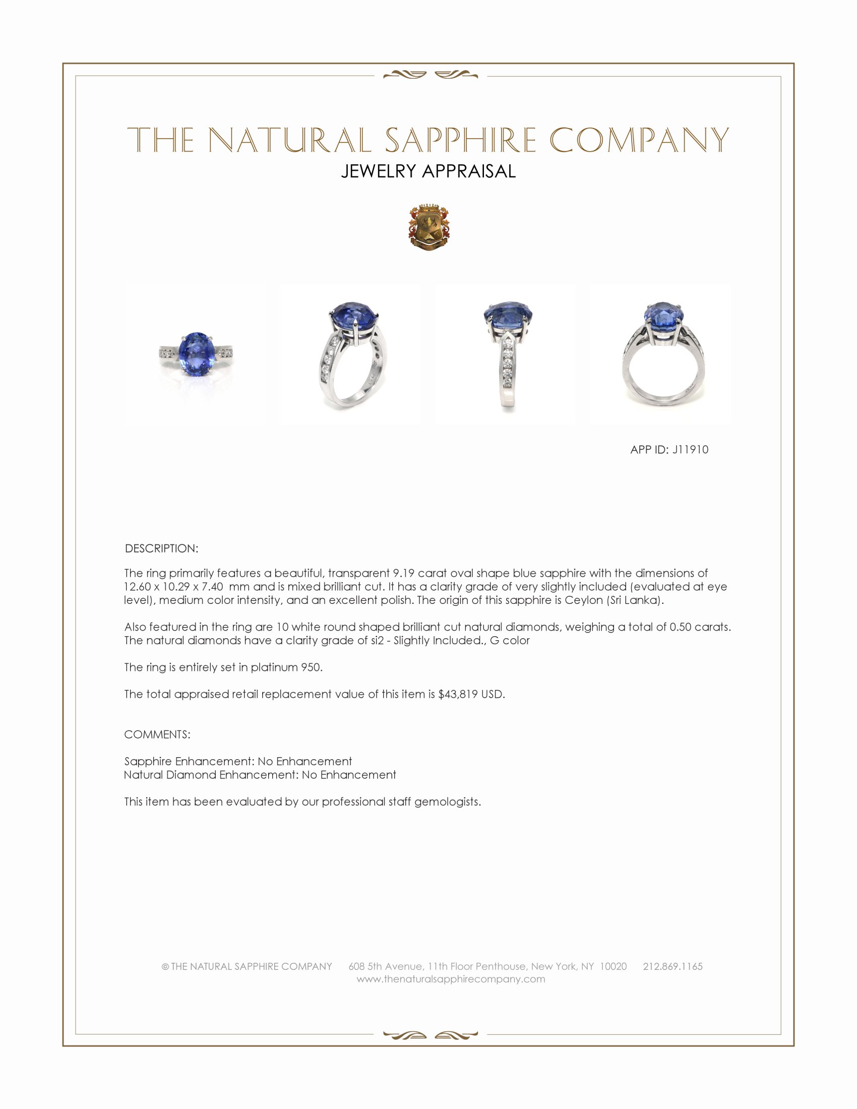 9.19 Ct. Blue Sapphire and Natural Diamond Pave Ring, Platinum 950