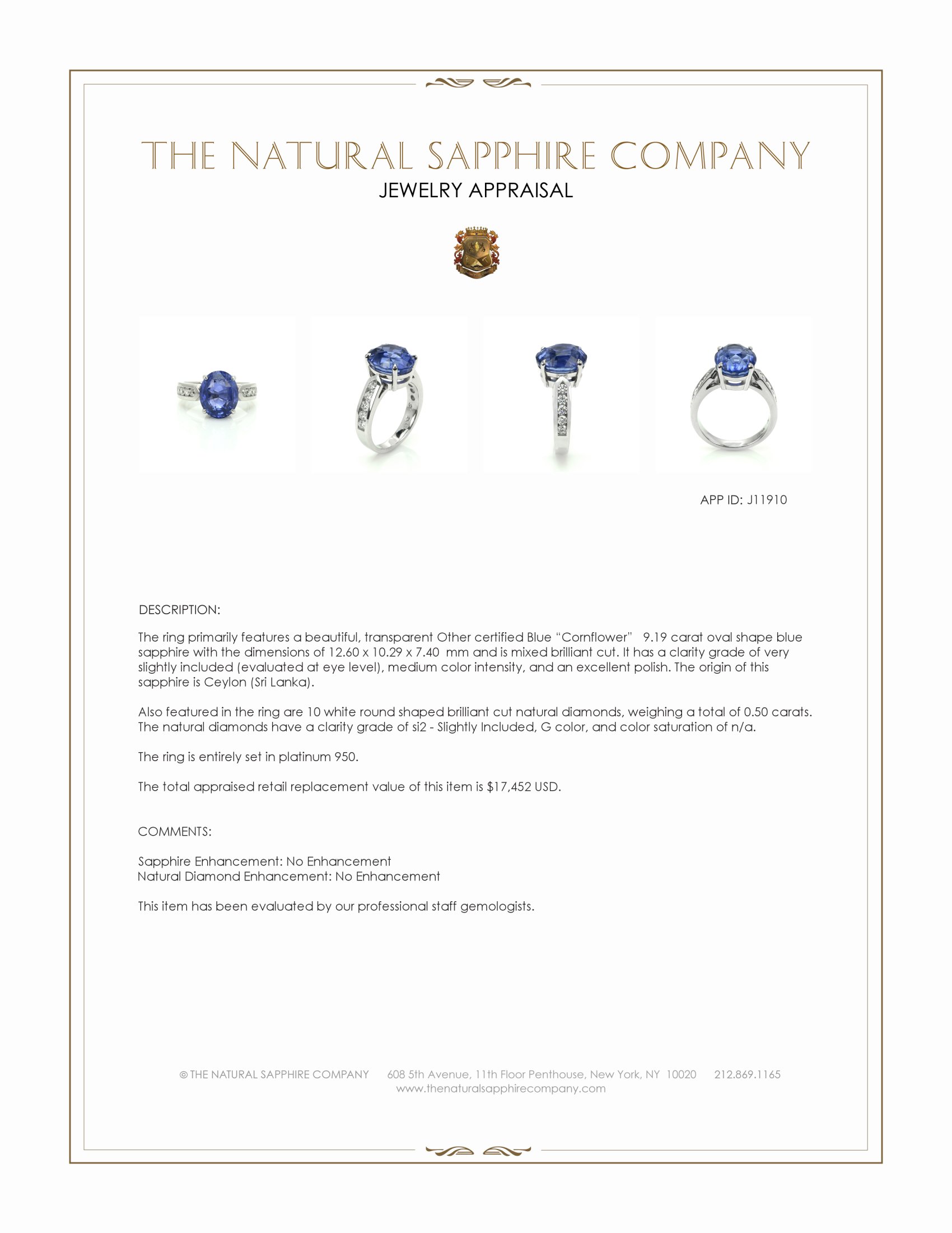 9.19 Ct. Blue Sapphire and Natural Diamond Pave Ring, Platinum 950
