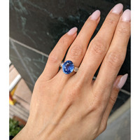 9.19 Ct. Blue Sapphire and Natural Diamond Pave Ring, Platinum 950 Life Style