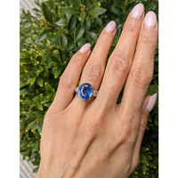9.19 Ct. Blue Sapphire and Natural Diamond Pave Ring, Platinum 950 Life Style