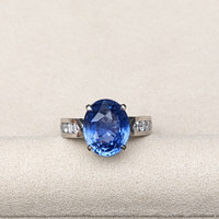 9.19 Ct. Blue Sapphire and Natural Diamond Pave Ring, Platinum 950 Life Style
