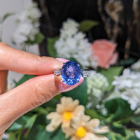 9.19 Ct. Blue Sapphire and Natural Diamond Pave Ring, Platinum 950 Life Style